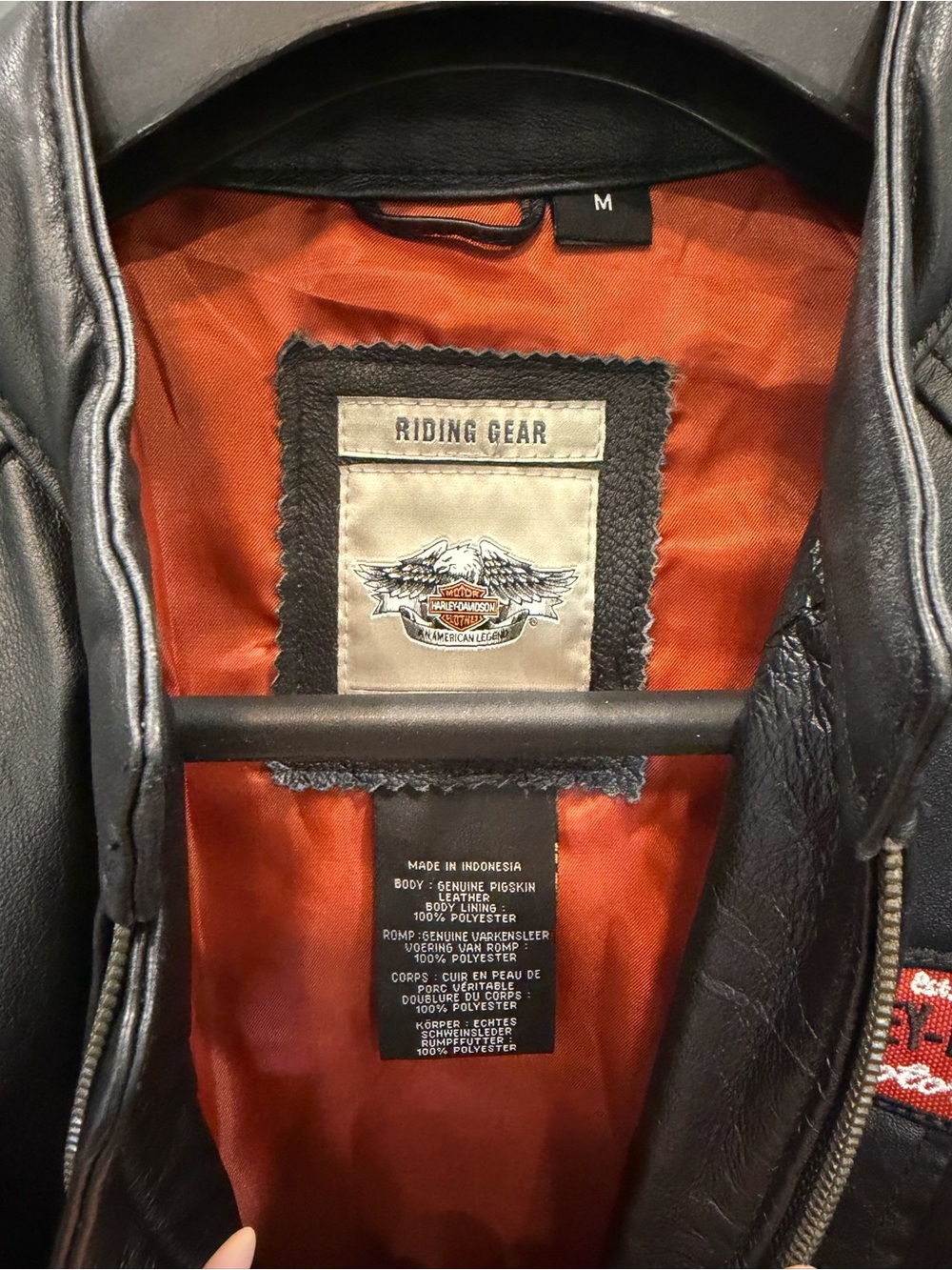 Harley-Davidson Black Leather Jacket with Red & White Motorcycles Script - Picture 3 of 3